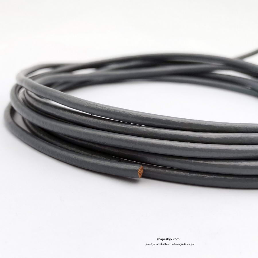 shapesbyX-2 Yards 4mm Round Leather Cords Real Leather Strap Genuine Gray