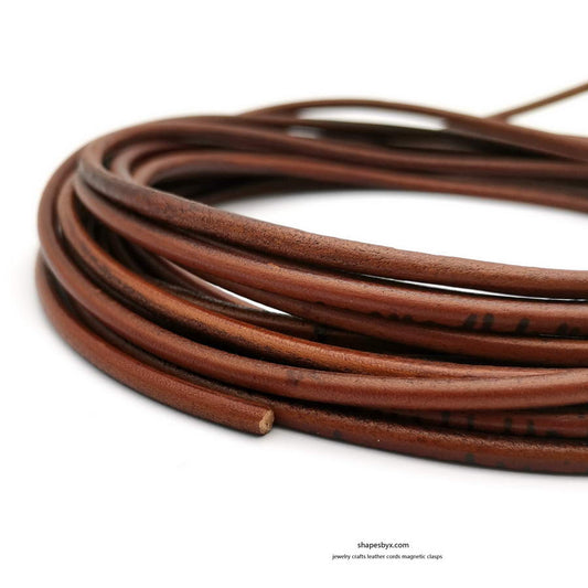 Distressed Brown Antique 4mm Round Leather Strap Genuine Leather Cords Jewelry Making Cloth Belt Decor Tie 2 Yard