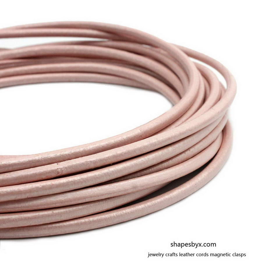 ShapesbyX-Metallic Pearl Pink 4 mm rundes Lederband aus echtem Leder, Schmuckherstellung, Stoffgürtel, Dekor, Krawatte, 2 Yards