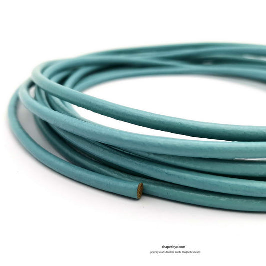 2 Yards 4mm Round Leather Cords Real Leather Strap Genuine Baby Blue