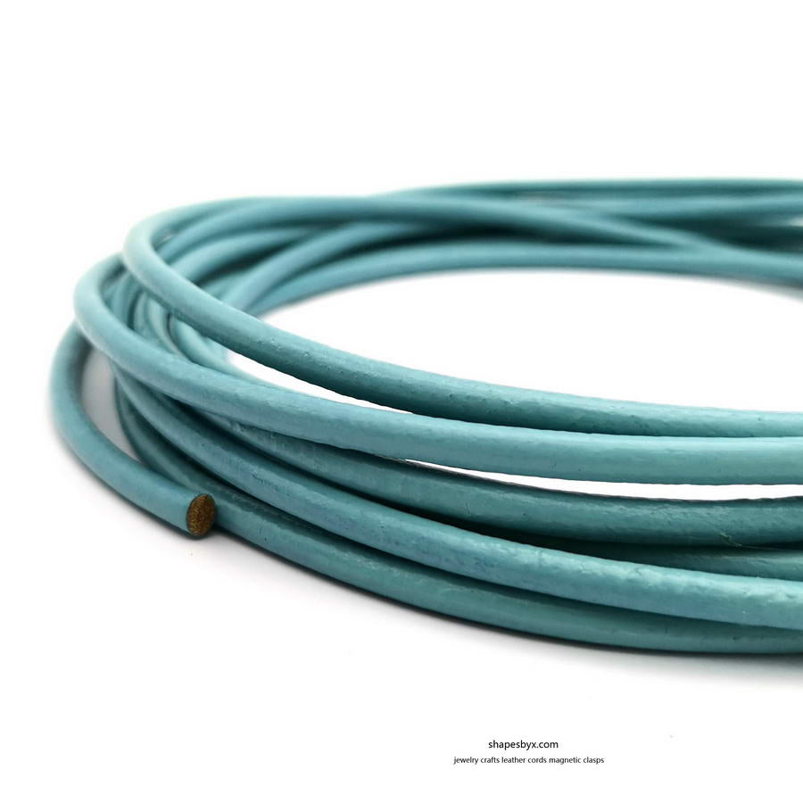 shapesbyX-2 Yards 4mm Round Leather Cords Real Leather Strap Genuine Baby Blue