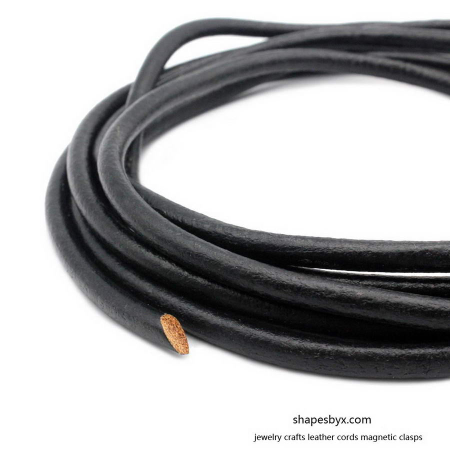 ShapesbyX-5 mm Bracelet en cuir rond argenté Cordon en cuir véritable 0,9 m