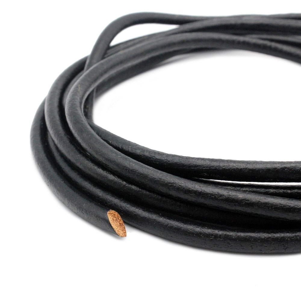 ShapesbyX-5 mm Bracelet en cuir rond noir Cordon en cuir véritable 0,9 m