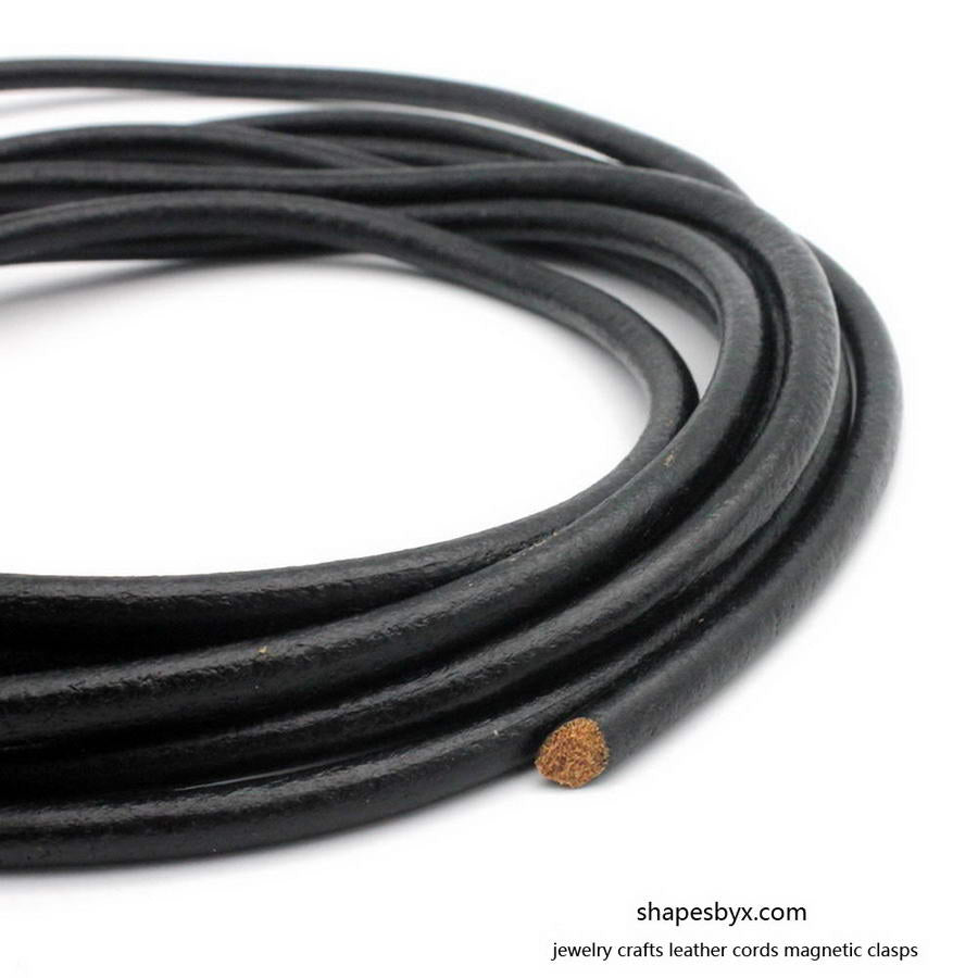 shapesbyX-5mm Black Round Leather Strap Genuine Leather Cord 1 Yard