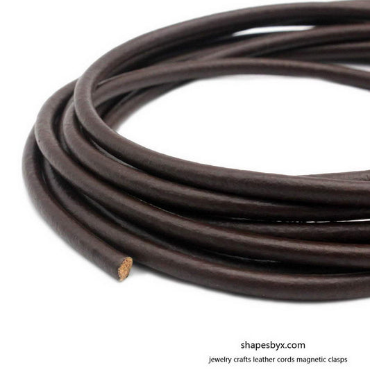 5mm Dark Brown Round Leather Strap Genuine Leather Cord 1 Yard