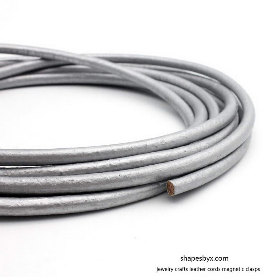 shapesbyX-5mm Silver Round Leather Strap Genuine Leather Cord 1 Yard