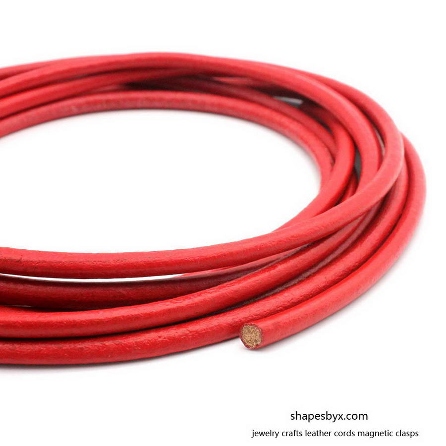 ShapesbyX-5 mm bracelet rond en cuir rouge cordon en cuir véritable 1 mètre