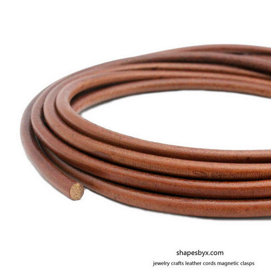 5mm Distressed Brown Round Leather Strap Genuine Leather Cord 1 Yard