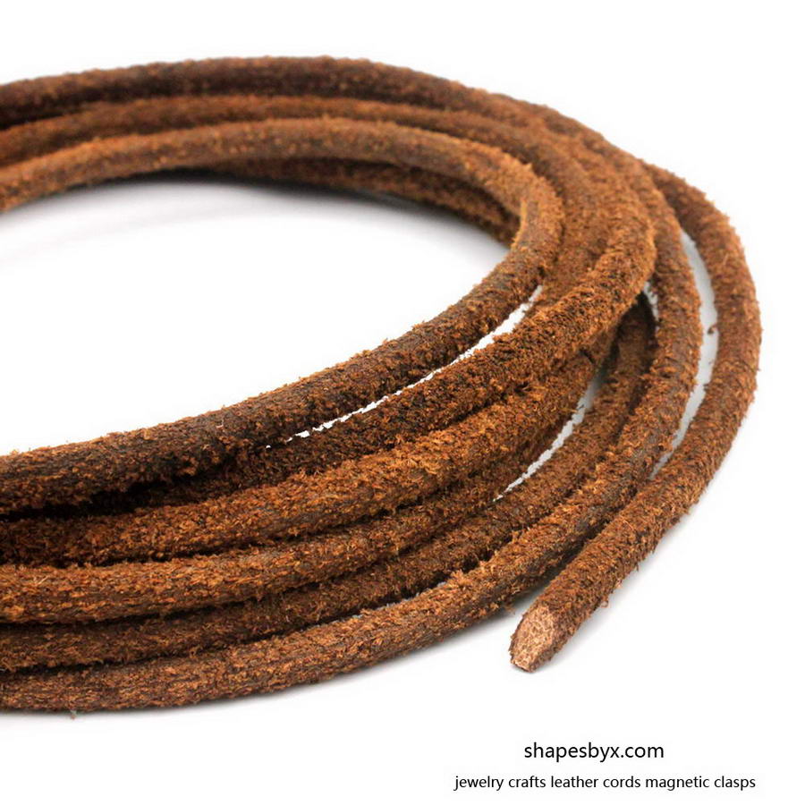 ShapesbyX-5 mm Bracelet en cuir rond Cordon en cuir véritable 1 m Marron rustique
