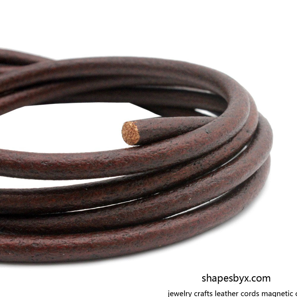 shapesbyX-6mm Round Leather Cord Strap Red, Jewelry Making Cords Real Leather