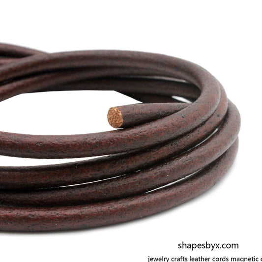 6mm Round Leather Cord Strap, Jewelry Making Cords Decor Real Leather Distressed Brown