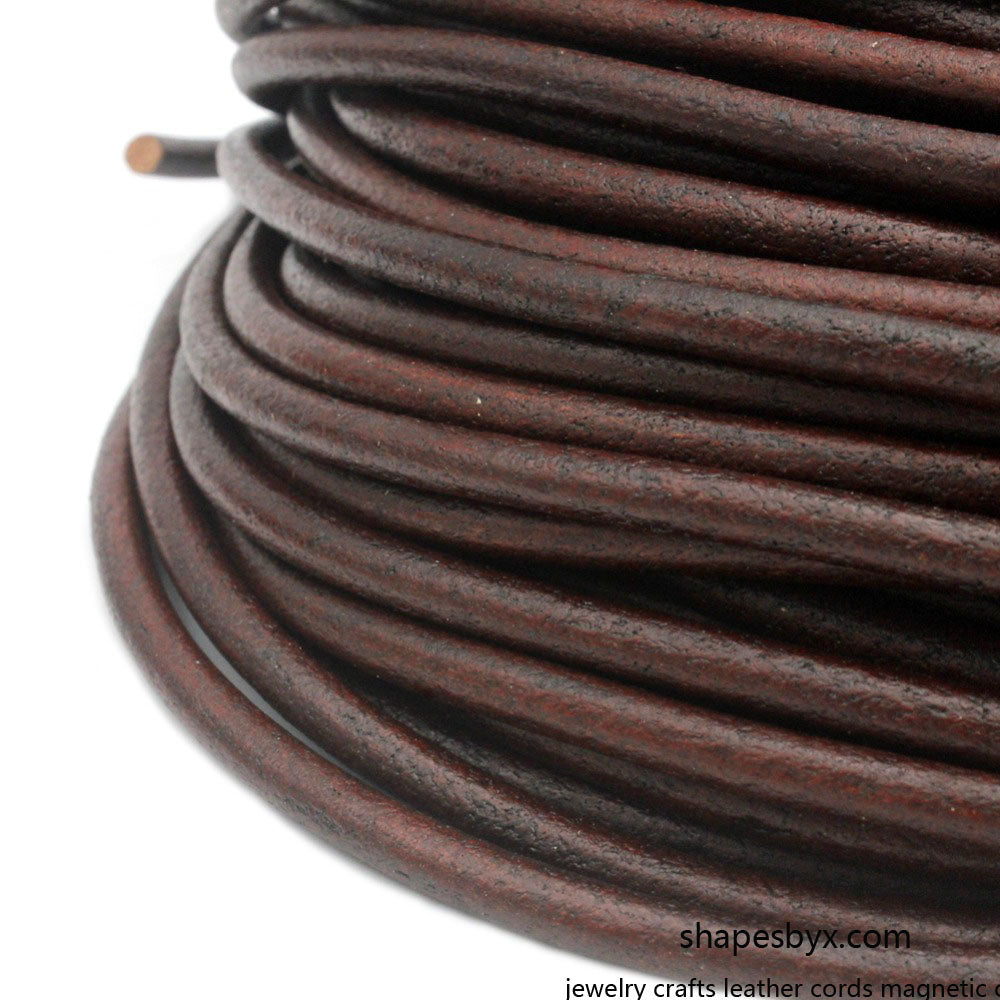 shapesbyX-6mm Round Leather Cord Strap, Jewelry Making Cords Decor Real Leather Distressed Brown