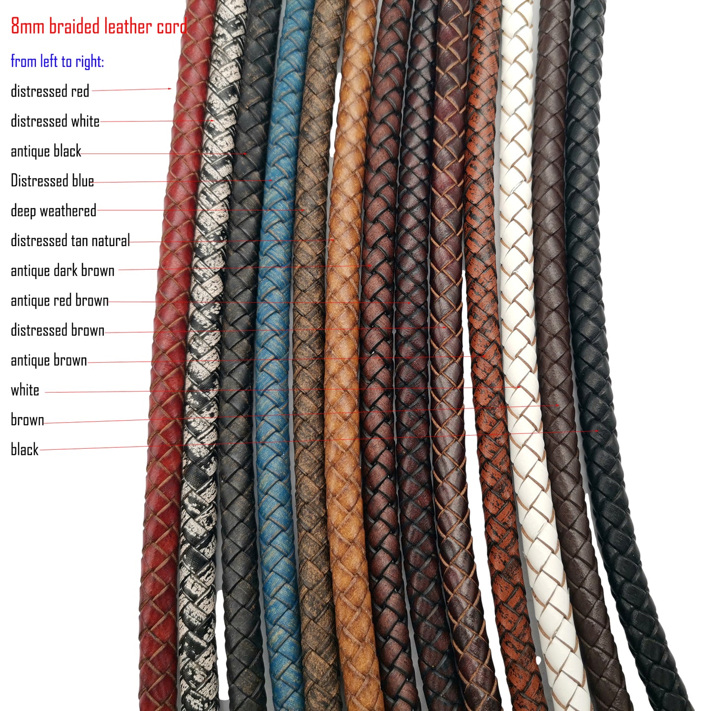 ShapesbyX-8 mm geflochtenes Leder-Bolo-Kordel, rundes Lederband für die Schmuckherstellung
