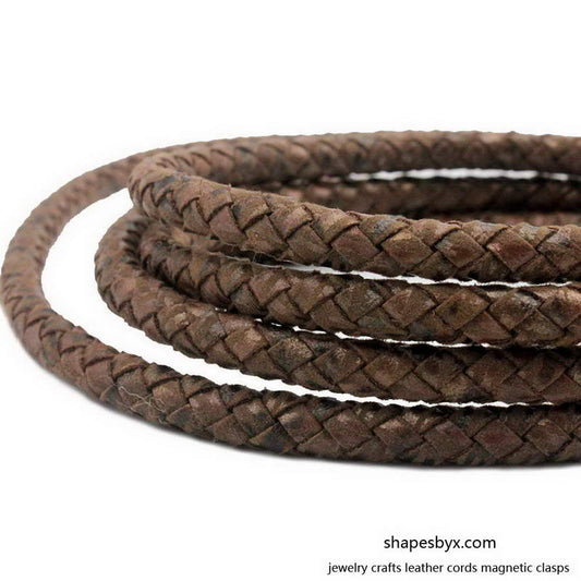 PU Faux Leather Cords 8mm Braided Round Fake Leather Synthetic Rustic Brown