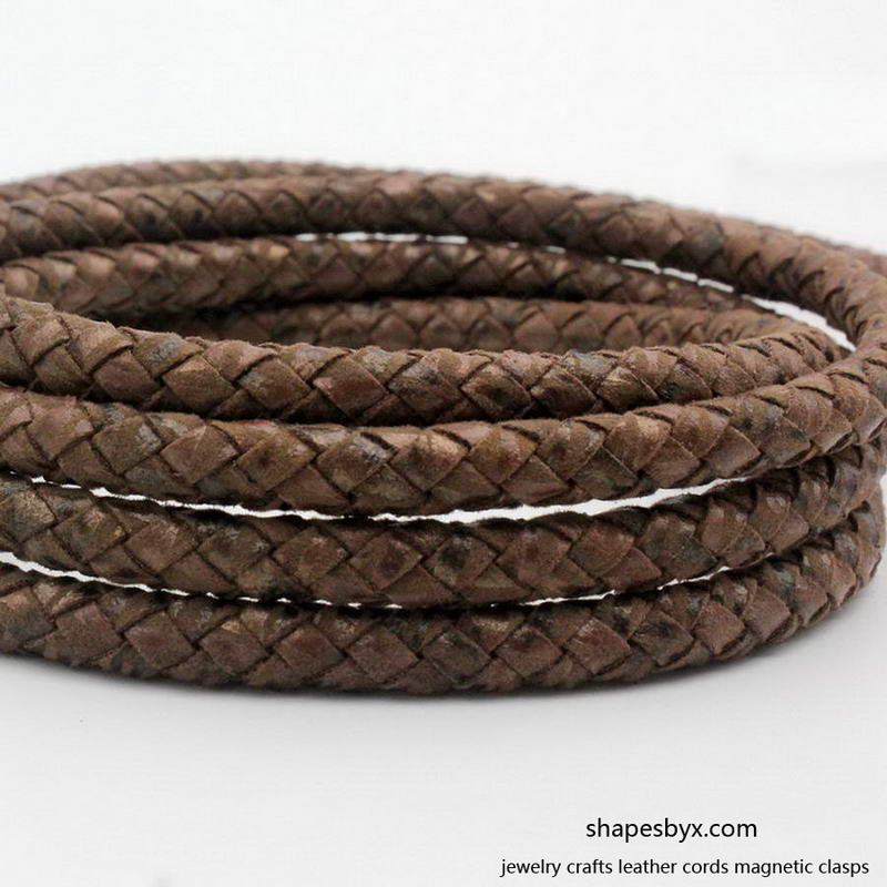 ShapesbyX-PU Faux Leather Cords 8mm Braided Round Fake Leather Synthetic Rustic Brown