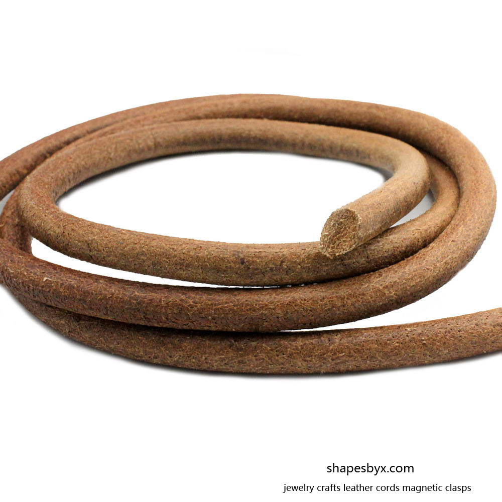 shapesbyX-6mm Round Leather Cord Strap, Jewelry Making Cords Decor Real Leather Tan Natural