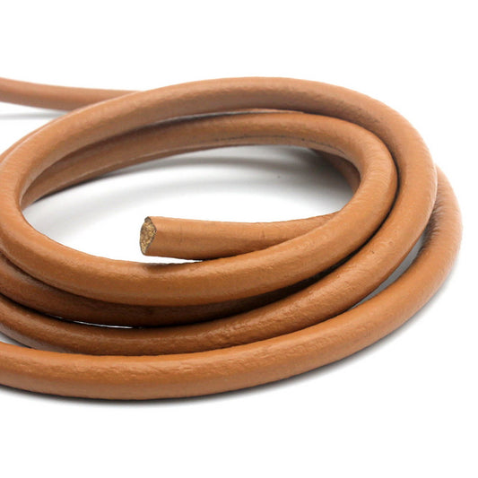Genuine Leather Cord 8mm Round Real Cow Hide Leather Strap Light Brown