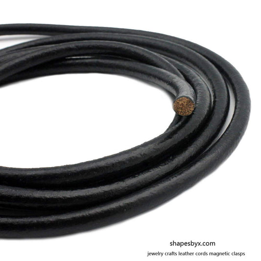 6mm Round Leather Cord Strap, Jewelry Making Cords Decor Real Leather Black