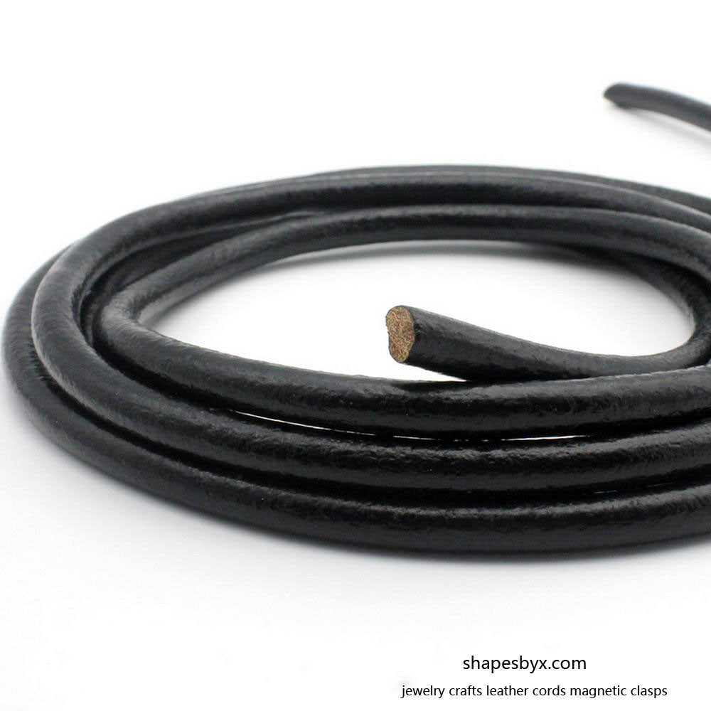 shapesbyX-6mm Round Leather Cord Strap, Jewelry Making Cords Decor Real Leather Black