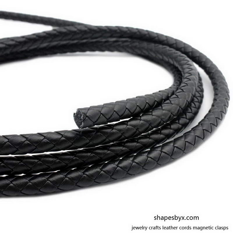 PU Faux Leather Cords 8mm Braided Round Fake Leather Synthetic Black