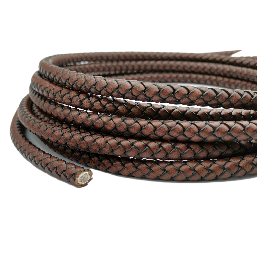 shapesbyX-8mm Braided Leather Bolo Cord Round Leather Strap for Bracelet Making Distressed Dark Brown