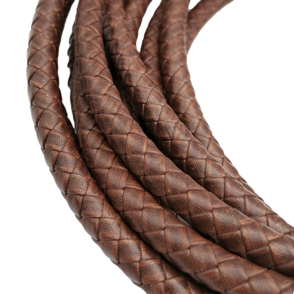 ShapesbyX-8 mm geflochtenes Leder-Bolo-Kordel, rundes Lederband für die Schmuckherstellung, verwittertes Braun