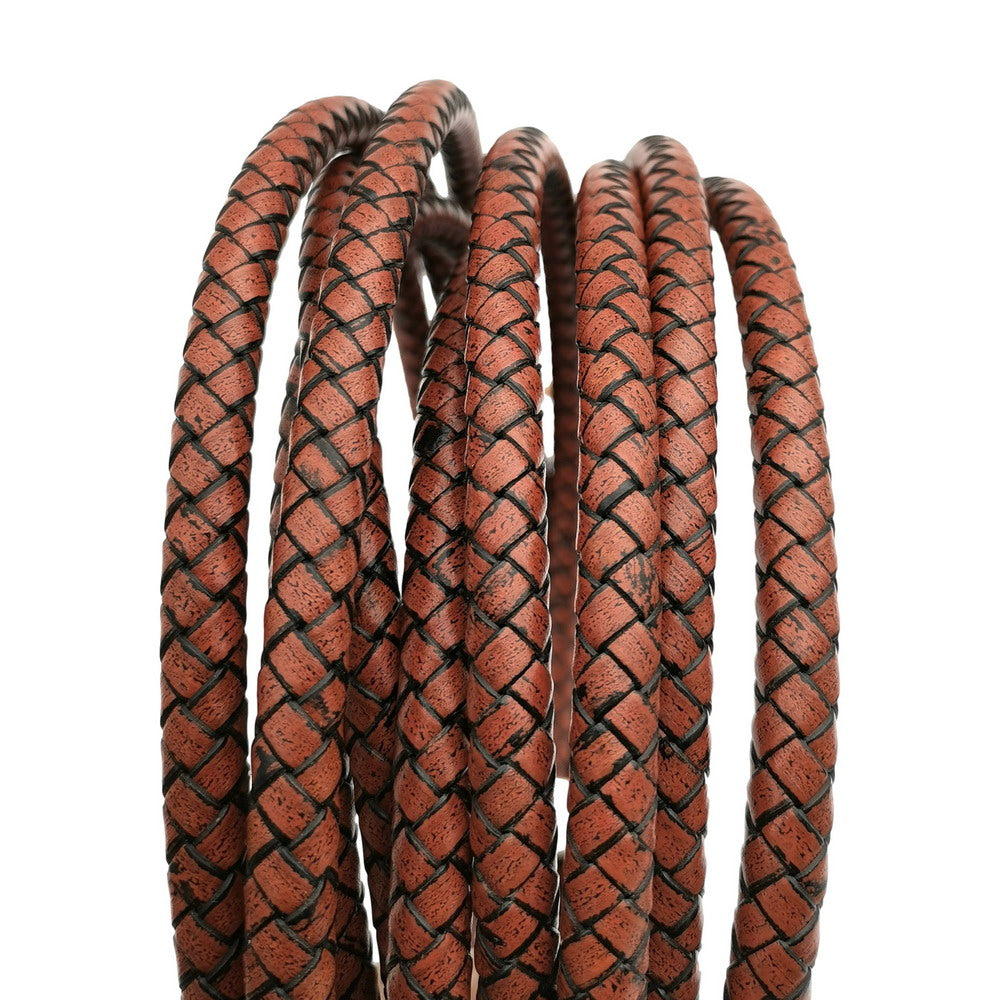 ShapesbyX-8 mm geflochtenes Leder-Bolo-Kordel, rundes Lederband für die Schmuckherstellung, Antikbraun