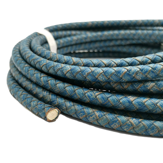 ShapesbyX-8 mm geflochtenes Leder-Bolo-Kordel, rundes Lederband für die Schmuckherstellung, Distressed Blue