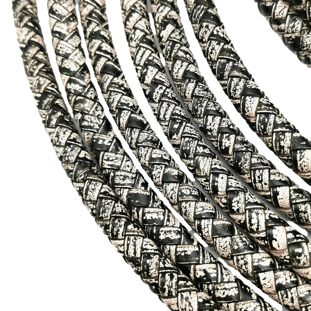 ShapesbyX-8 mm geflochtenes Leder-Bolo-Kordel, rundes Lederband für die Schmuckherstellung, Distressed White