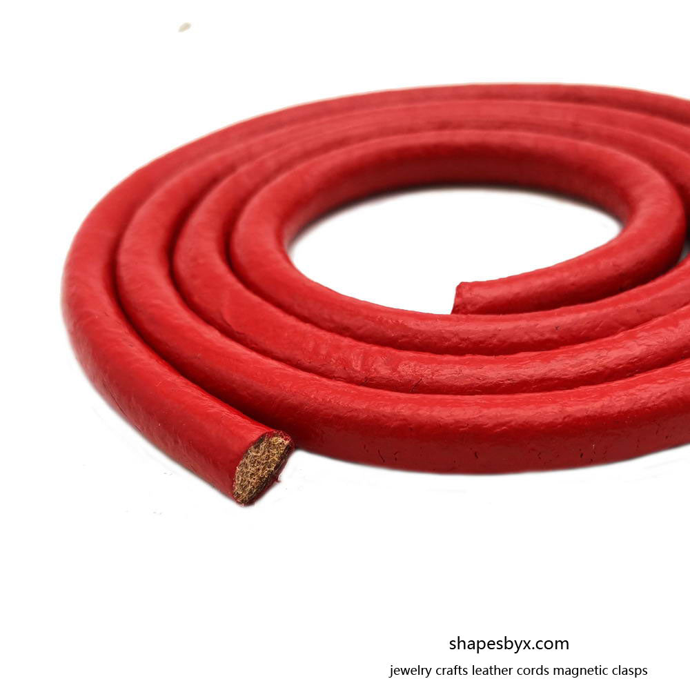 Genuine Leather Cord 8mm Round Real Cow Hide Leather Strap Red