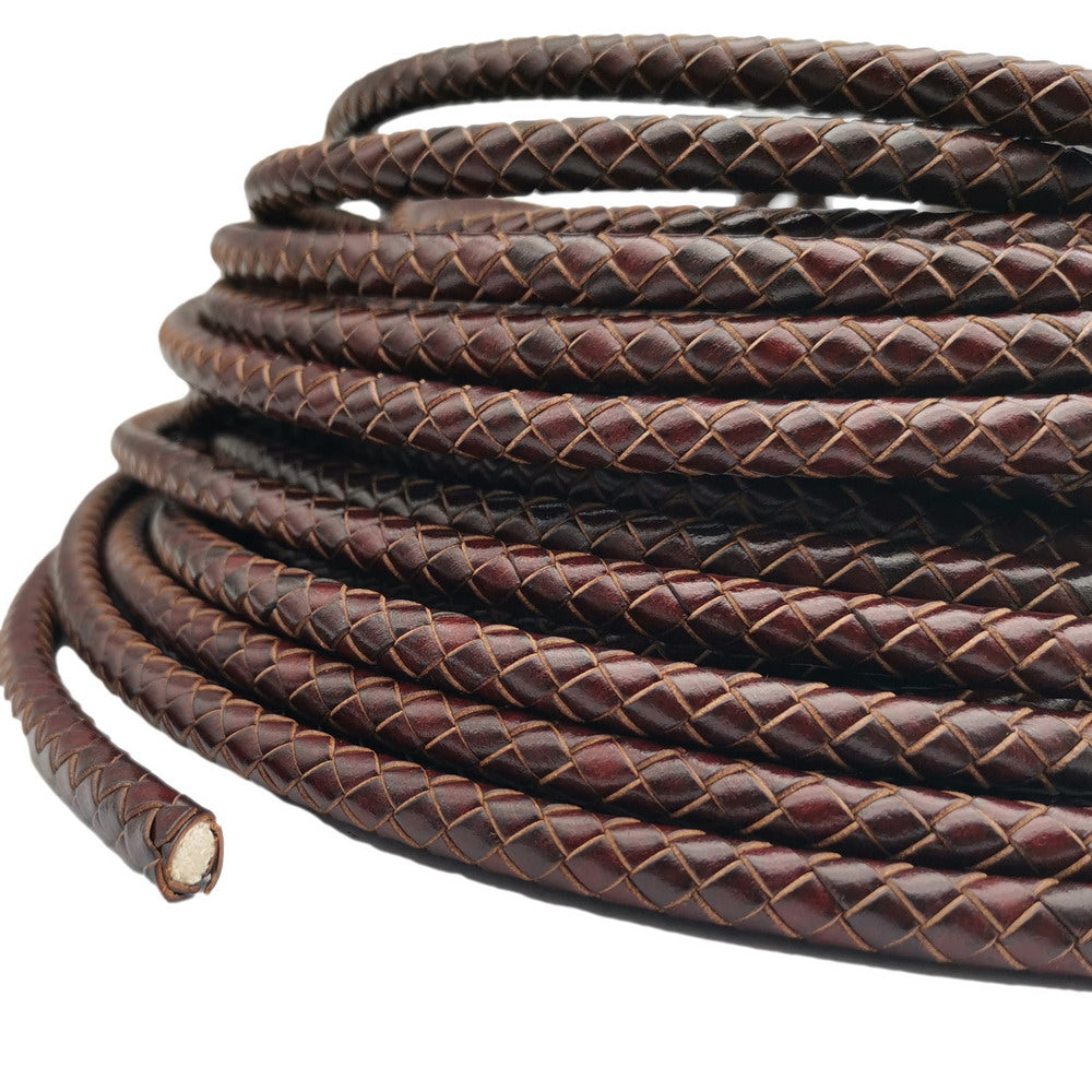 ShapesbyX-8mm Braided Leather Bolo Cord Round Leather Strap for Jewelry Making Weathered Brown