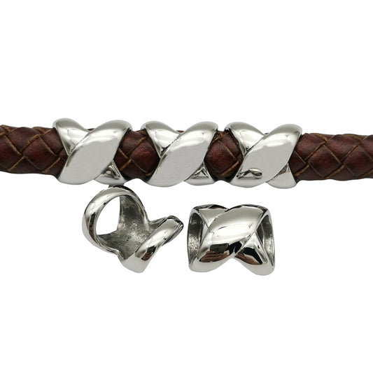 Perles coulissantes en acier inoxydable poli, cordon en cuir, breloque, Double trou, 8mm x 7mm, artisanat de fabrication de Bracelet intérieur