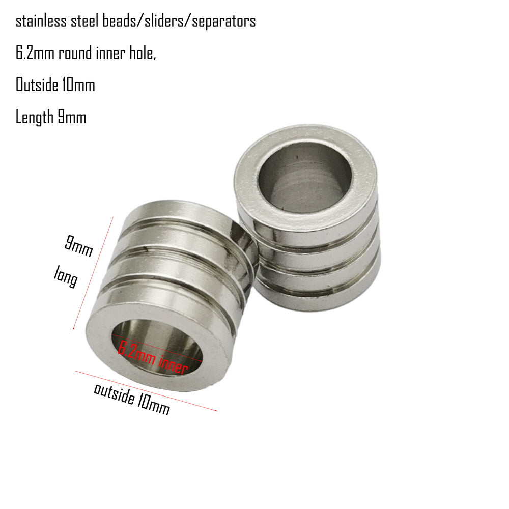 5 Pieces Stainless Steel Bracelets Slider Beads Bracelet Charm 6mm Inner for 6.0mm Round Cord