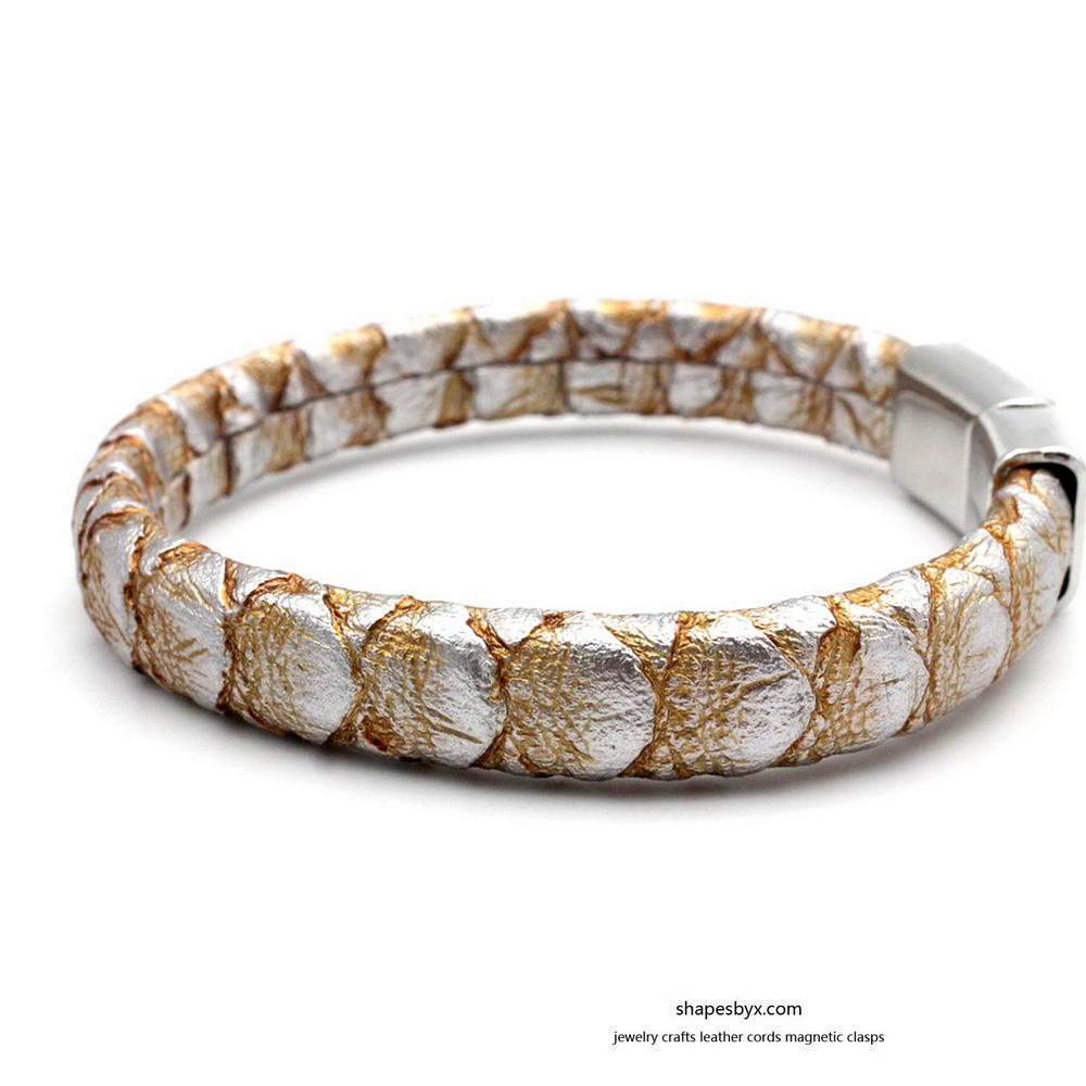 shapesbyX-10mm Licorice Leather Cords Light Gold Snake Skin Scale Pattern 10x6mm for Snake Bracelet Jewelry Making