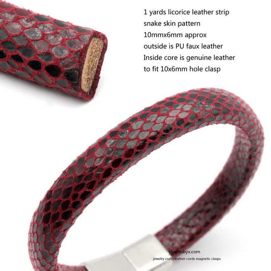 10mm Licorice Leather Cords Snake Skin Pattern 10x6mm for Snake Bracelet Jewelry Making Dark Red