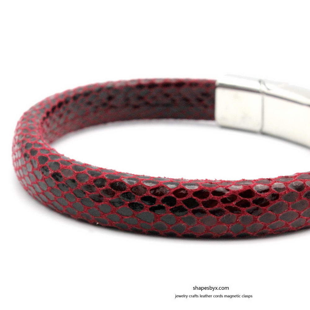 shapesbyX-10mm Licorice Leather Cords Snake Skin Pattern 10x6mm for Snake Bracelet Jewelry Making Dark Red