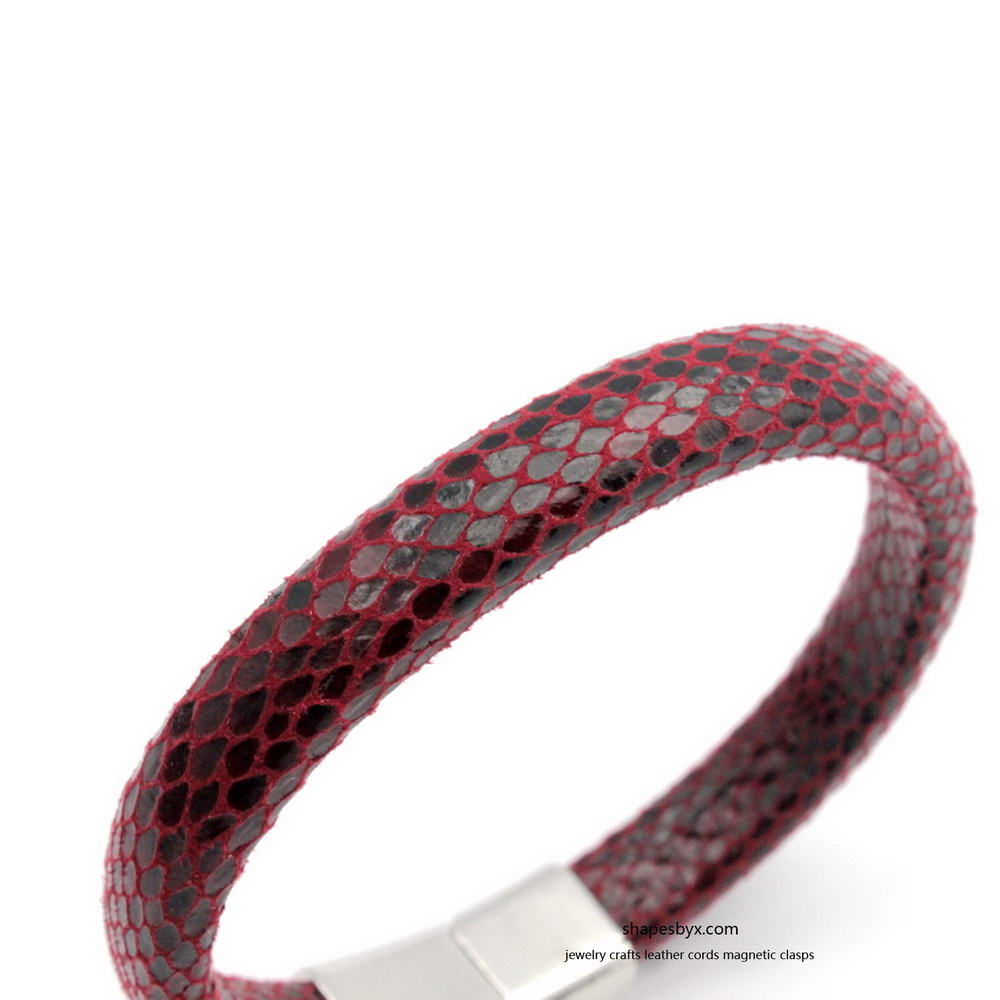 shapesbyX-10mm Licorice Leather Cords Snake Skin Pattern 10x6mm for Snake Bracelet Jewelry Making Dark Red