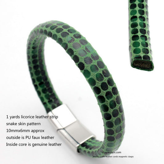 10mm Licorice Leather Cords Snake Skin Pattern 10x6mm for Snake Bracelet Jewelry Making Green