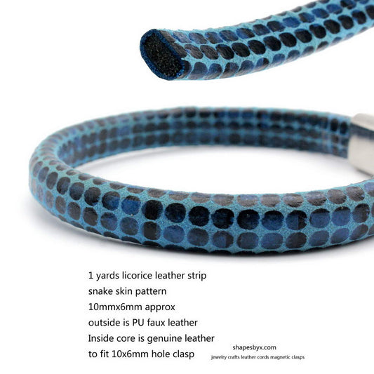 10mm Licorice Leather Cords Snake Skin Pattern 10x6mm for Snake Bracelet Jewelry Making Blue