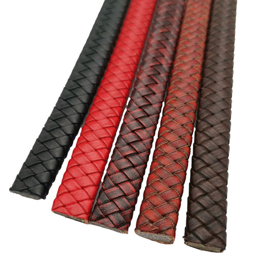 shapesbyX-12x6mm Braided Leather Strap Braid Bracelet Making Leather Cord Black