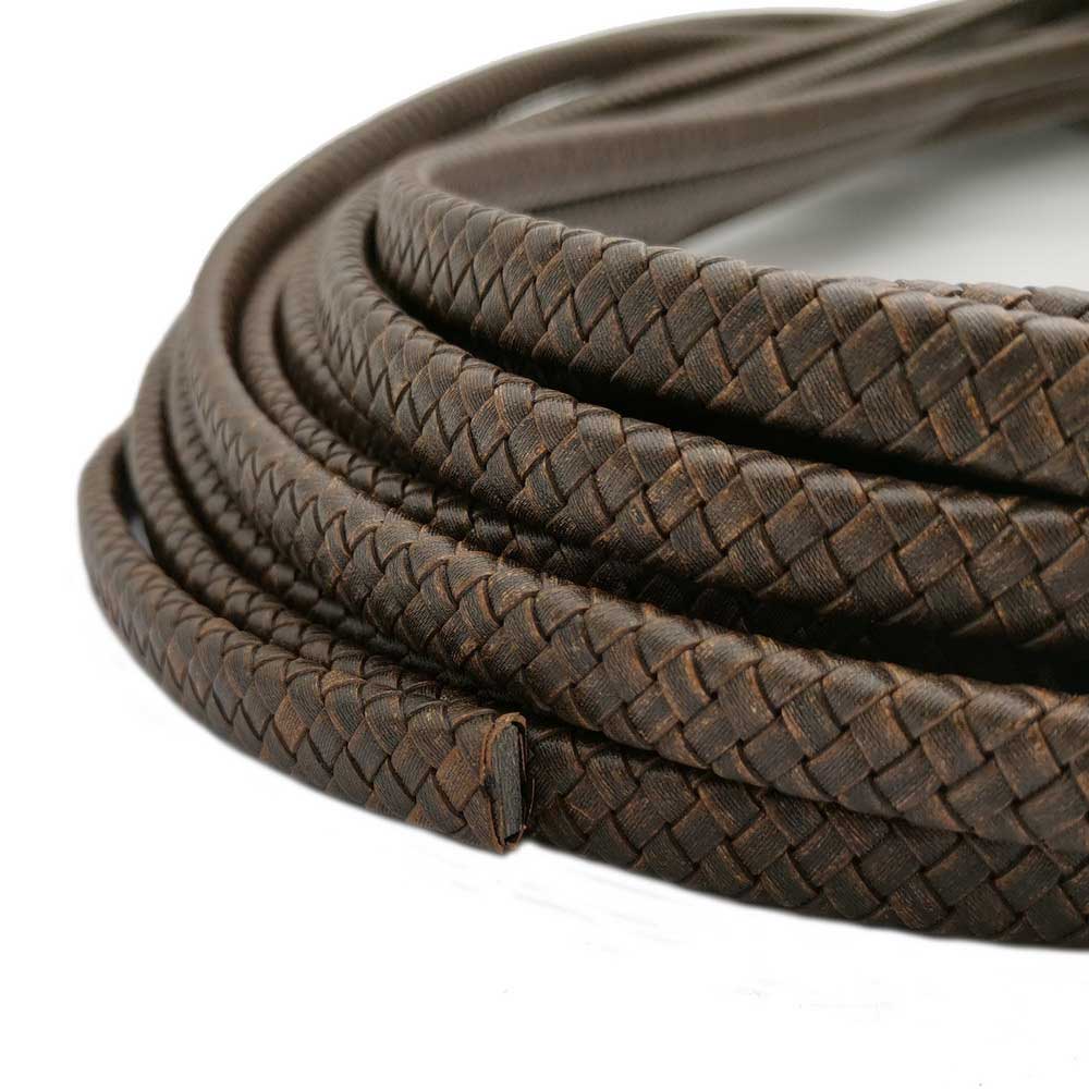 shapesbyX-12x6mm Braided Leather Strap Braid Bracelet Making Leather Cord Weathered Brown