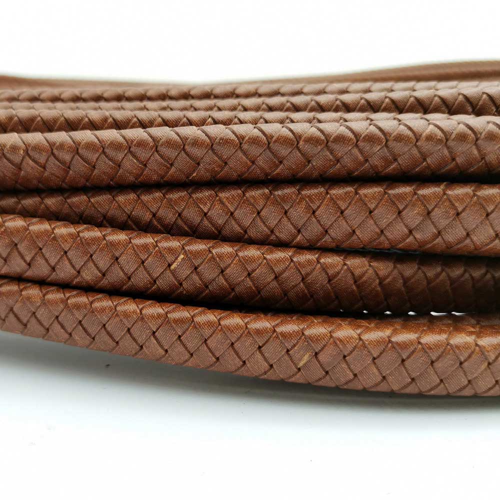 shapesbyX-12x6mm Braided Leather Strap Braid Bracelet Making Leather Cord Brown