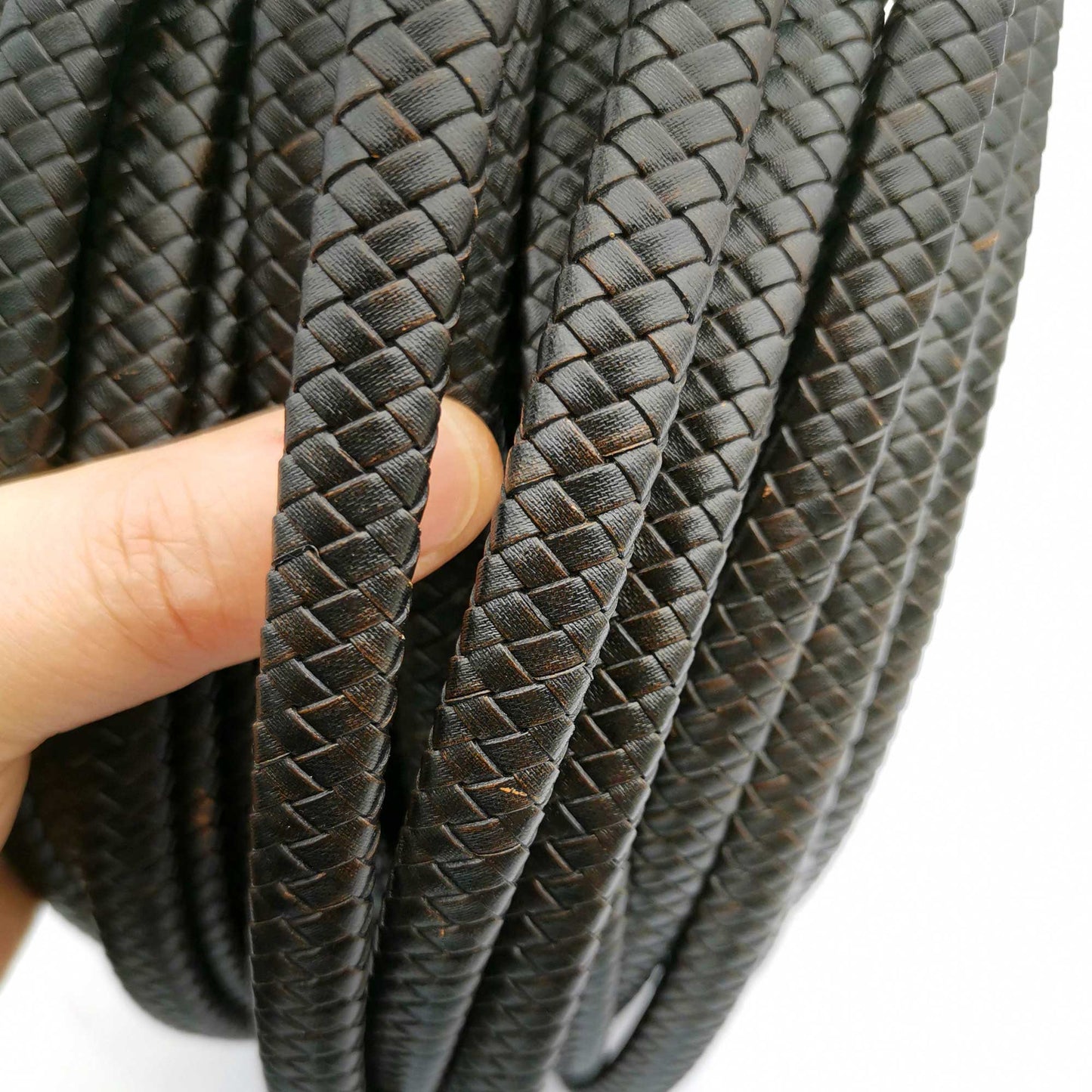 ShapesbyX-12 x 6 mm Bracelet en cuir tressé pour fabrication de cordon en cuir Noir