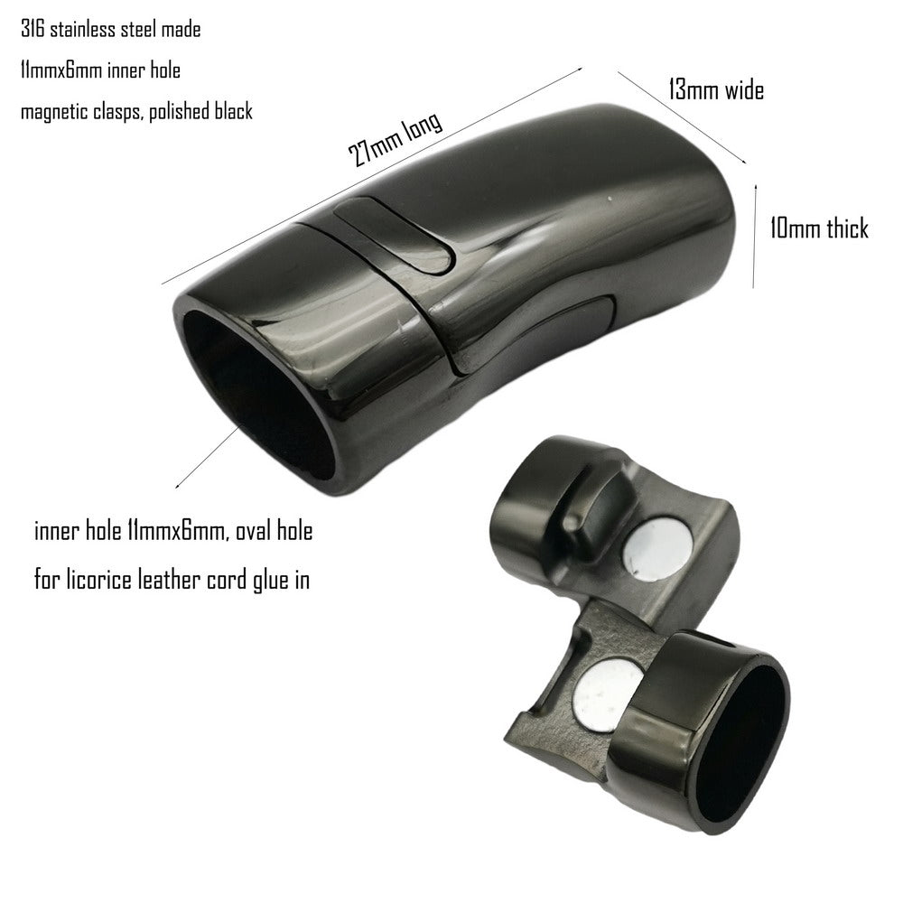 shapebyX-11mmx7mm Loch Edelstahl Magnetverschlüsse Lakritzleder Kordelende