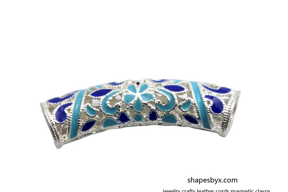 ShapesbyX-2 Stück silberne Schieber mit 7,5 mm Loch und blauem und hellblauem Muster, Armband-Röhrenschieber