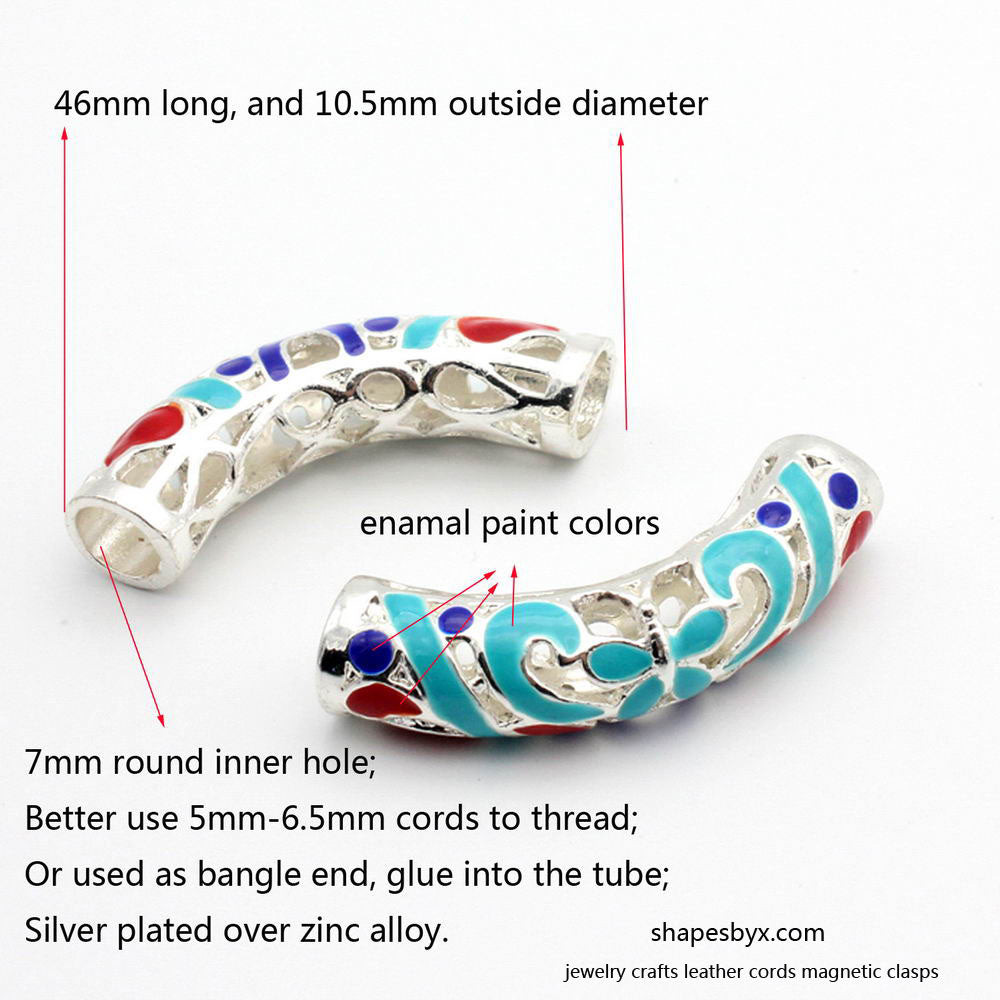 shapesbyX-2pcs 7mm Hole Silver Sliders with Blue and Red Pattern, Bracelet Necklace Pendant Tube Butterfly Slider Beading