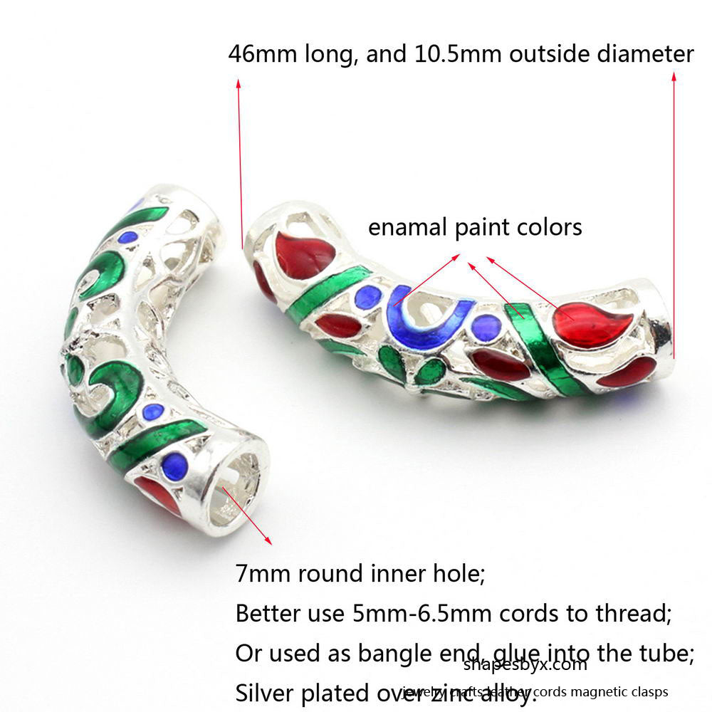 shapesbyX-2pcs 7mm Hole Silver Sliders with Blue and Red Pattern, Bracelet Necklace Pendant Tube Butterfly Slider Beading