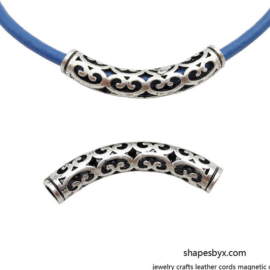 shapesbyX-4pcs 4mm Round Hole Antique Silver Hollowed Tube for Bracelet and Necklace Slider