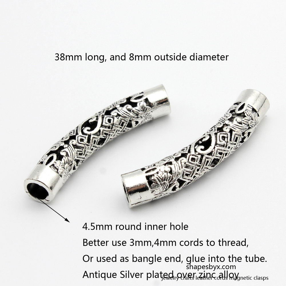 shapesbyX-5pcs 4.5mm Hole Antique Silver Hollowed Tube for Bracelet and Necklace Slider Beading