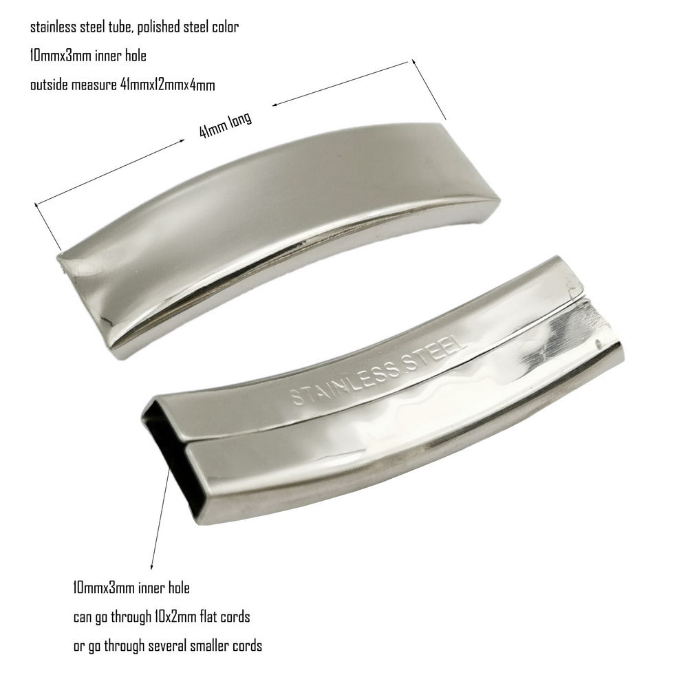 ShapesbyX-3 pièces de curseurs de tube de bracelet en acier inoxydable poli, trou de 10 mm x 3 mm pour bande en silicone 10 x 2 mm